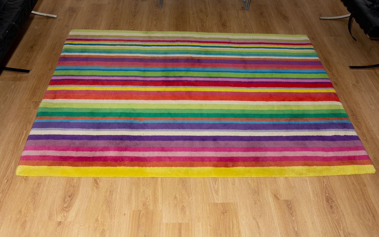 Striped multi-colour high pile rug