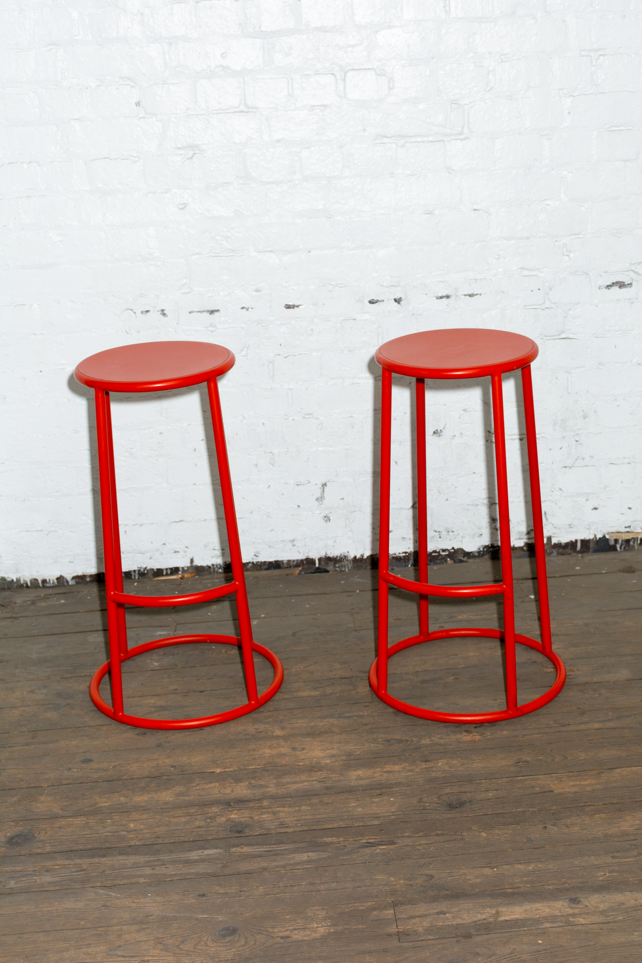 Two Tall Metal Red Stools | Pair
