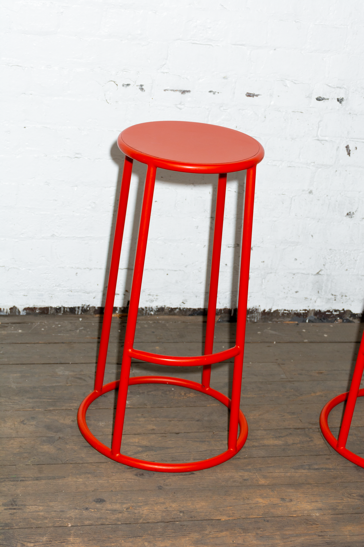 Two Tall Metal Red Stools | Pair