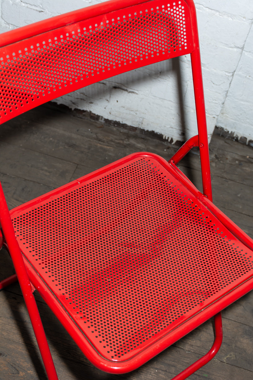 1980s Perforated Red Metal Chair