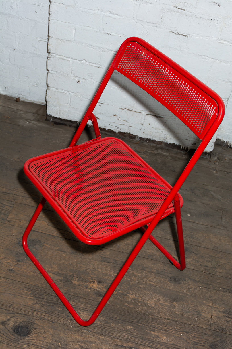 1980s Perforated Red Metal Chair