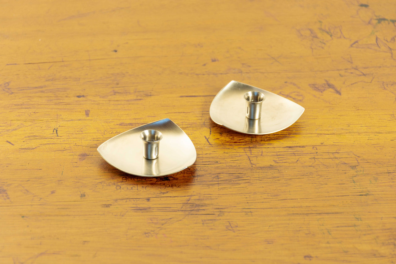 Stainless Steel pair of Mid-century candle holders