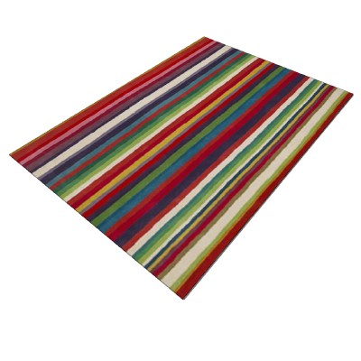Striped multi-colour high pile rug